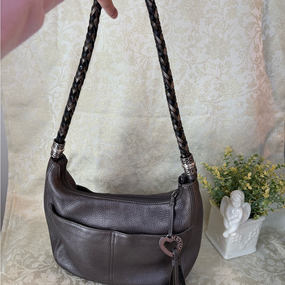 Brighton Barbados Pewter Pebbled Leather Hobo Bag with Heart Charms - Picture 4 of 16